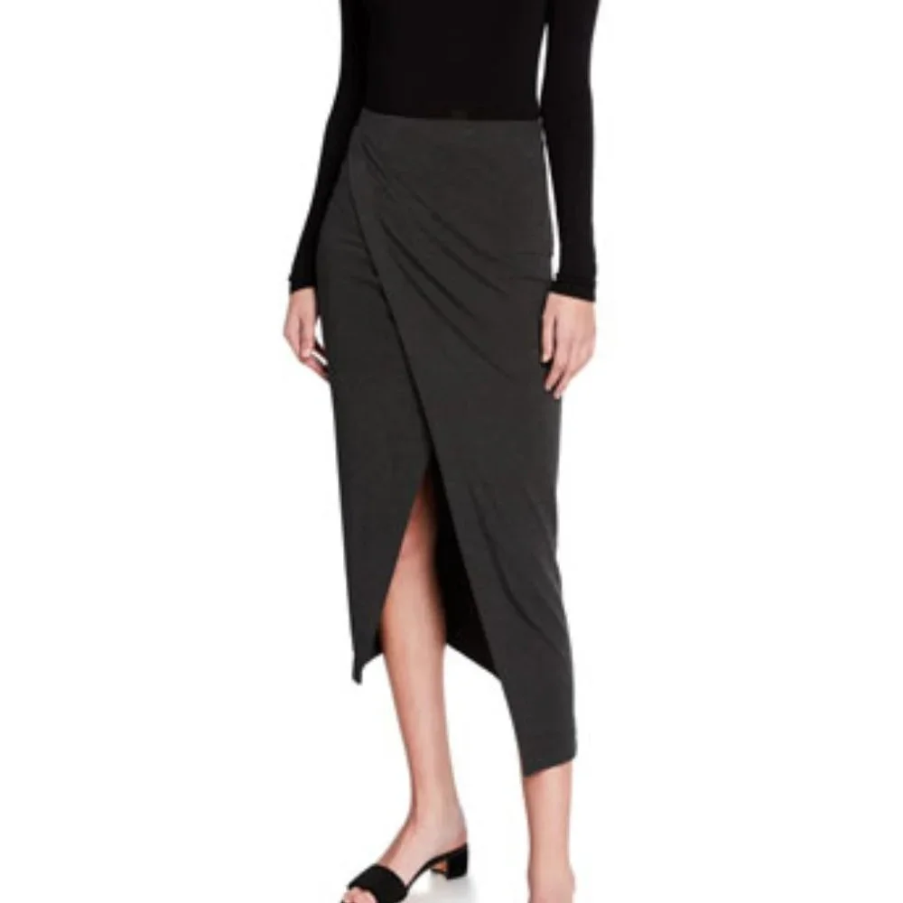 MAJESTIC FILATURES Tulip Skirt Midi in Gray Flannel Size Large Brand New NWT - Picture 2 of 3